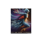 Abstract art with swirling colors and text 'It's your moment to radiate!' on a white background