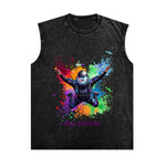 Black sleeveless shirt with a colorful skydiving graphic on a white background