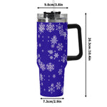 Blue Snowflake 40oz Tumbler pattern and measurements on a white background