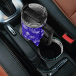 Blue Snowflake 40oz Tumbler pattern in a car cup holder