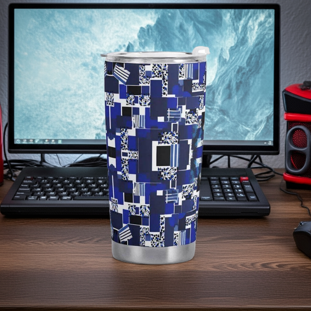 Personalized Blue Matrix Abstract Travel Tumbler - Gaming Station | Our Phoenix Rise