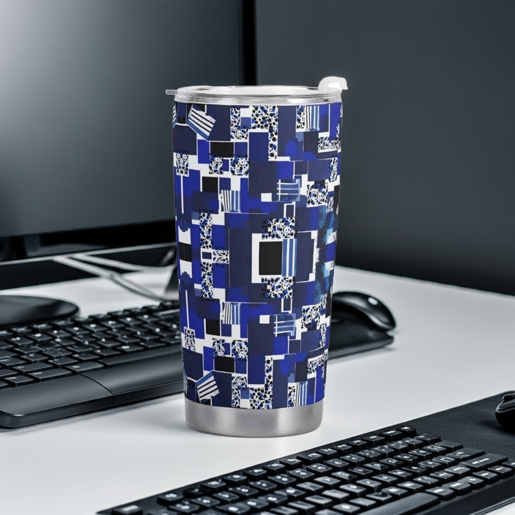 Personalized Blue Matrix Abstract Travel Tumbler - Office Setup | Our Phoenix Rise
