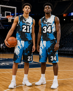 Blue Black Paint Splatter Basketball Jersey Set S-4XL - action pose | Our Phoenix Rise