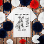 Dalmatian Dog Love T-Shirt - White tee, female model smiling with dog, outdoor scene | Our Phoenix Rise