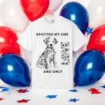 Dalmatian Dog Love T-Shirt - Granite tee, male model walking dog, outdoor scene | Our Phoenix Rise