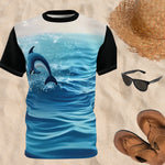 Dolphin Jumping Ocean T-Shirt Black Blue S-3XL (Unisex XS-2XL)