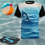 Dolphin Jumping Ocean T-Shirt Black Blue S-3XL (Unisex XS-2XL)