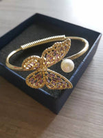 Butterfly Zirconia Pearl Cuff Bracelet - Gold Gemstones on Box | Our Phoenix Rise