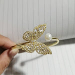 Butterfly Zirconia Pearl Cuff Bracelet - Gold Gemstones with Pearl | Our Phoenix Rise