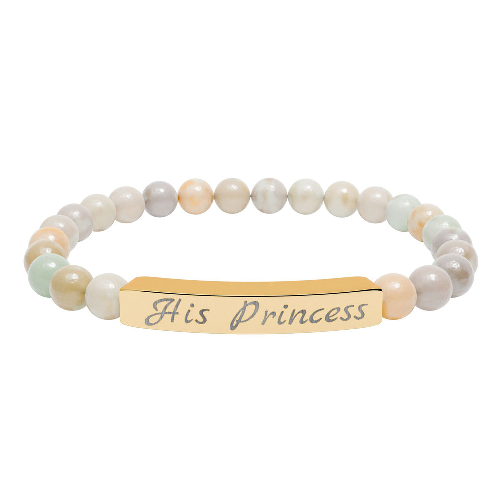 His Princess Beaded Bracelet | Natural Stone & Engraved Steel