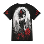 Gothic Rose Graphic T-Shirt - Back view with 'Kelly' sleeve design | Our Phoenix Rise