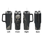 Grim Reaper 40oz Tumbler Black tumbler with a ghostly figure design on a white background