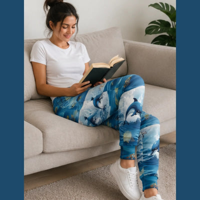 Unisex Ocean Waves Joggers - Dolphin Print Athletic Joggers