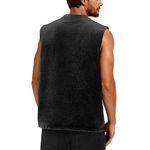 Man wearing a black sleeveless shirt on a white background