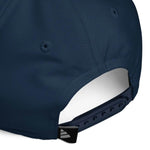 Navy blue cap with a white interior on a white background