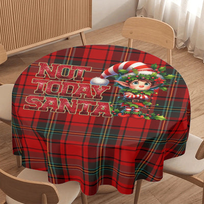 "Not Today Santa" Grumpy Elf Round Tablecloth | 60" Christmas Decor table