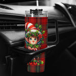 Not today Santa Tumbler with a Christmas elf design on a car cup holder