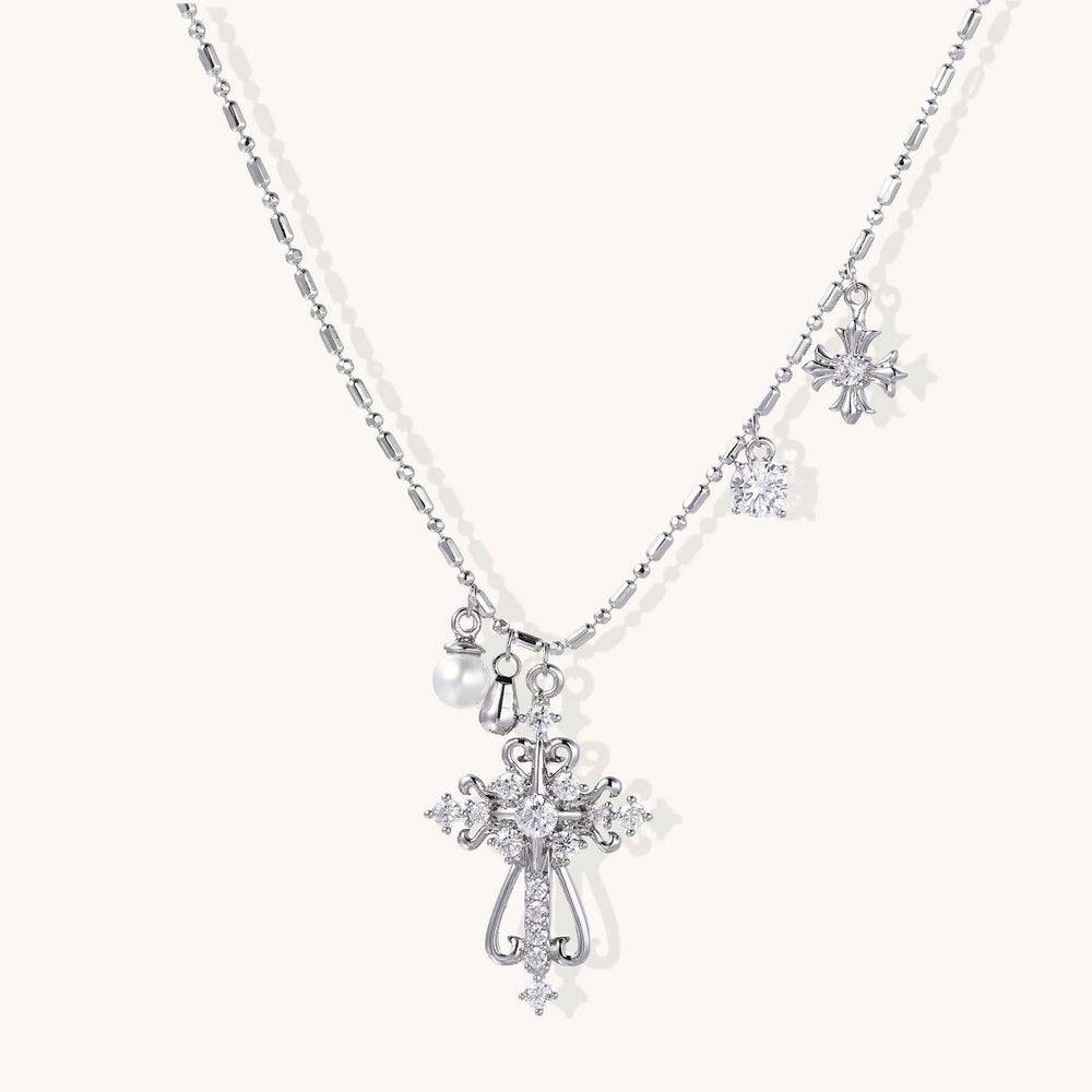 Ornate Cross Pendant Layered Necklace | 18K Gold Plated