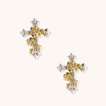 Ornate Rose Cross Earrings | 18K Gold Plated Floral Jewelry