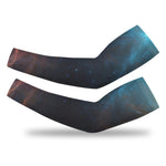 Pair of arm sleeves with a space-themed design on a white background