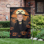 Personalized Halloween Vampire Garden Flag - Close up of vampire design on dark background | Our Phoenix Rise
