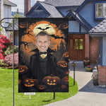 Personalized Halloween Vampire Garden Flag - Flat lay on white background | Our Phoenix Rise