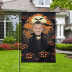 Personalized Halloween Vampire Garden Flag - Full product view with vampire and pumpkins | Our Phoenix Rise