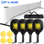 Pickleball set with net, paddles, and balls on a white background