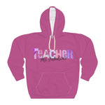 Pink hoodie with 'Teacher Ms. Fabulous' text on a white background