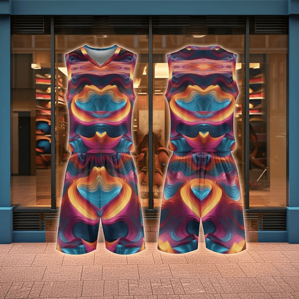 Abstract Heart Swirl Basketball Uniform Set Multi S-4XL