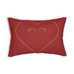 Red pillow with a gold heart design on a white background lumbar pillow