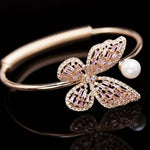 Butterfly Zirconia Pearl Cuff Bracelet - Rose Gold Pink Gemstones | Our Phoenix Rise