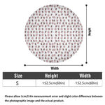 Round product with a pattern and dimensions displayed