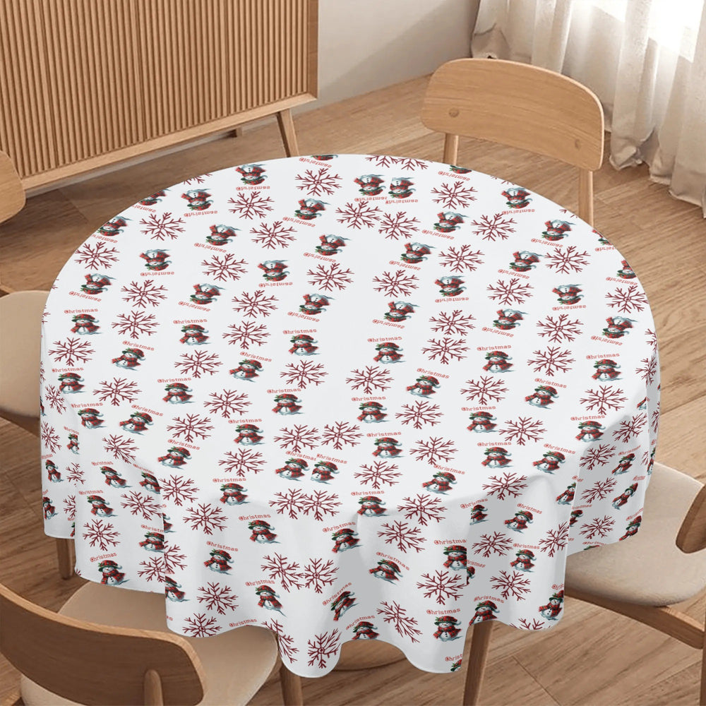 White-Red Snowflake | Snowman Tablecloth | 60in Christmas