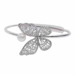 Butterfly Zirconia Pearl Cuff Bracelet - Silver with White Gemstones | Our Phoenix Rise