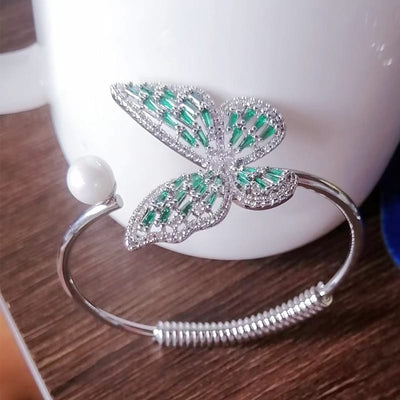 Butterfly Zirconia Pearl Cuff Bracelet - Green Gemstones | Our Phoenix Rise