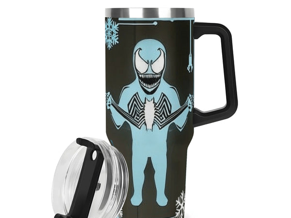 Travel mug with a character design on a white background Blue Monster
