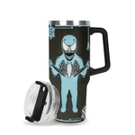 Travel mug with a character design on a white background Blue Monster