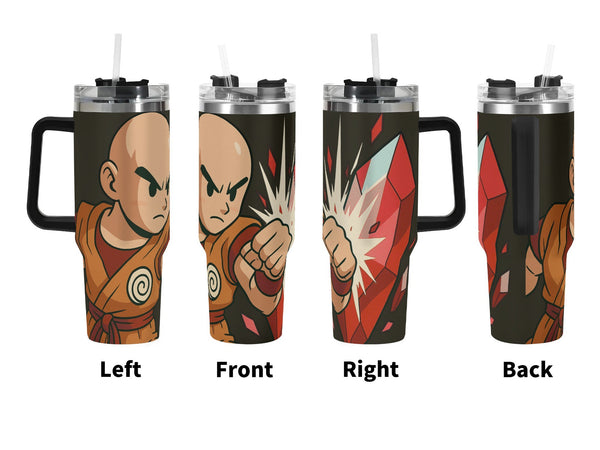 Tumbler with character design on a white background