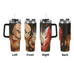 Tumbler with character design on a white background