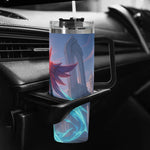 Tumbler with colorful design in a car cup holder
