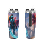 Two insulated tumblers with superhero design on a white background