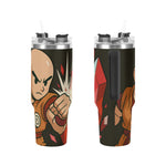 Two tumblers with a character design on a white background