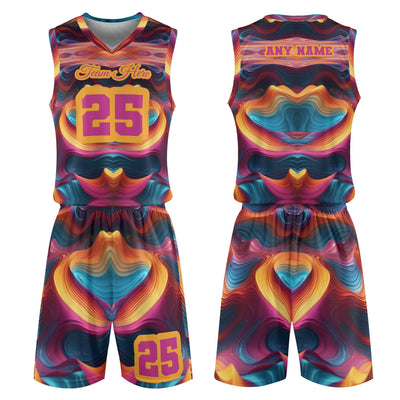 Abstract Heart Swirl Basketball Uniform Set Multi S-4XL