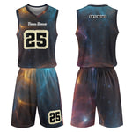 Galaxy Print Basketball Jersey Set Black S-4XL