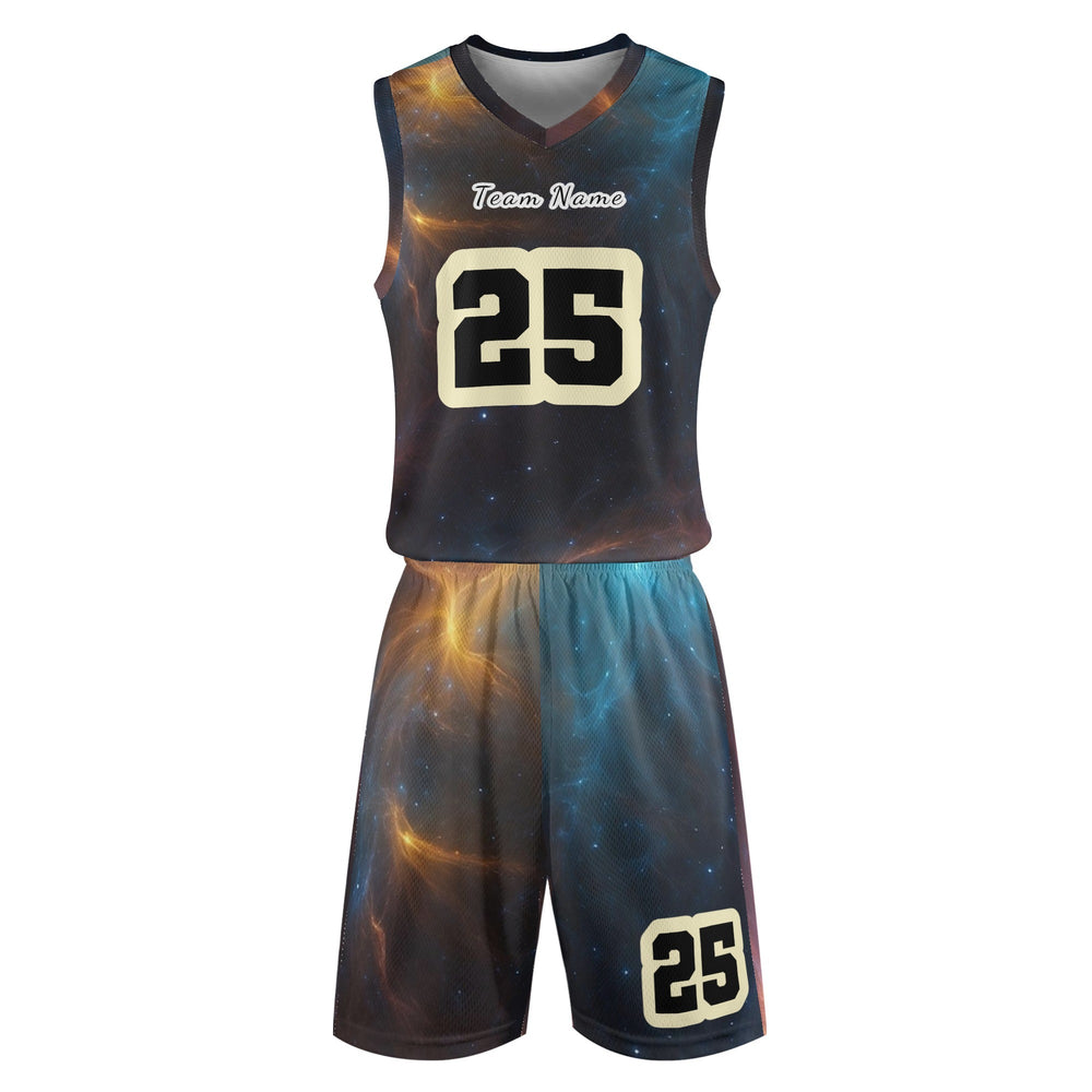 Galaxy Print Basketball Jersey Set Black S-4XL