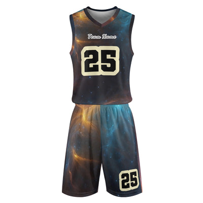 Galaxy Print Basketball Jersey Set Black S-4XL