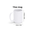 White mug with measurements on a white background