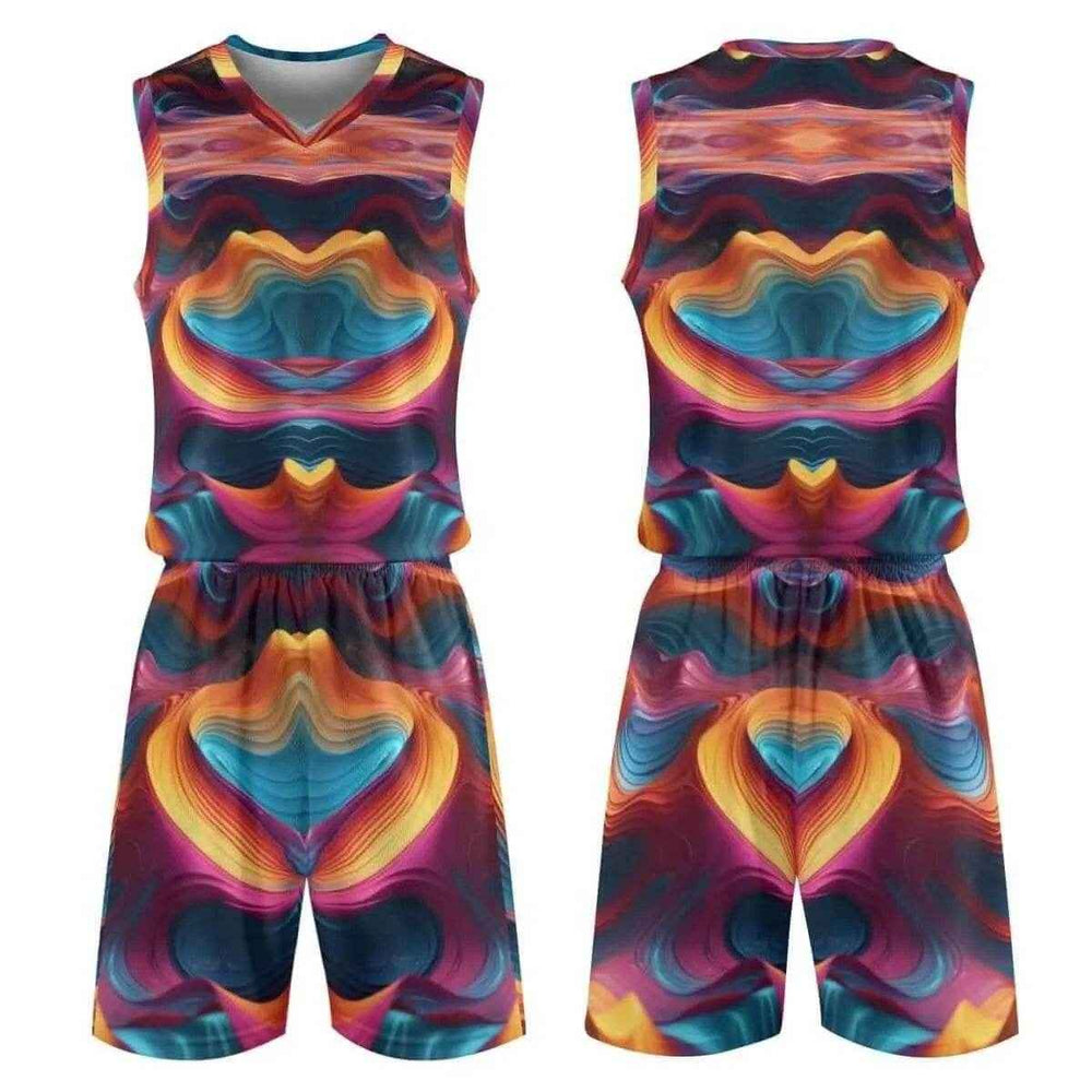 Abstract Heart Swirl Basketball Uniform Set Multi S-4XL