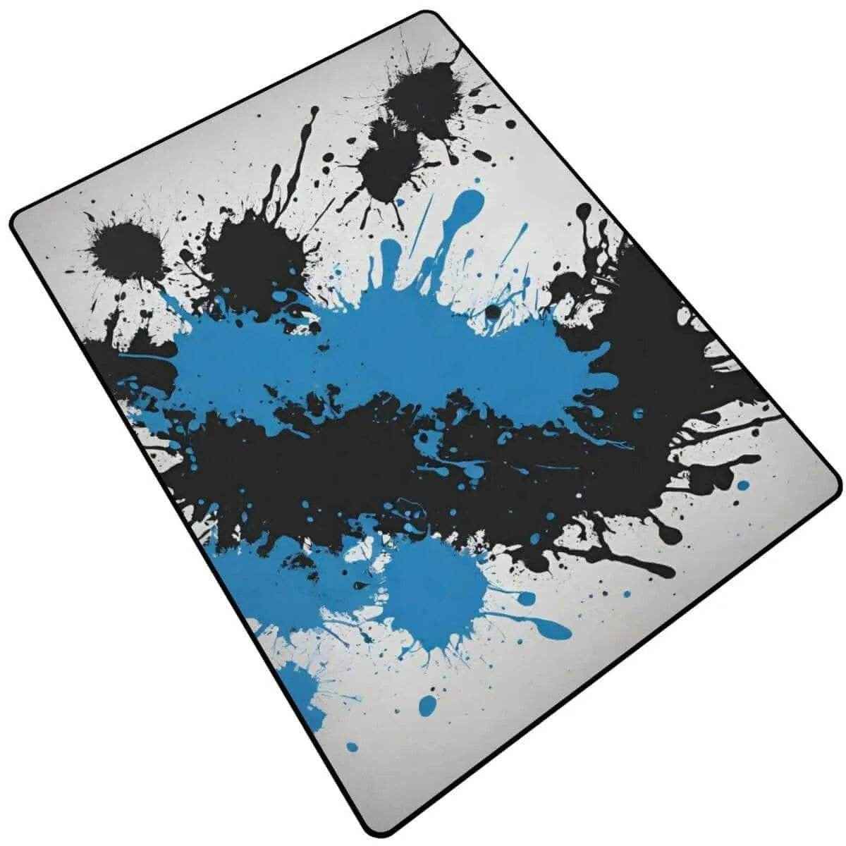 Blue Black Paint Splatter Rug | Gaming and Yoga Mat
